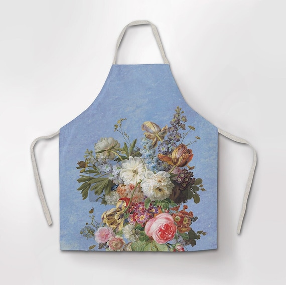 Linen apron, Gerard van Spaendonck, Still Life, apron with pocket, Cross back apron, 100% linen, women apron, linen apron wholesale