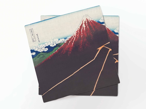 Napkins set, Sanka Hakuu by Katsushika Hokusai, linen napkins, 100% linen