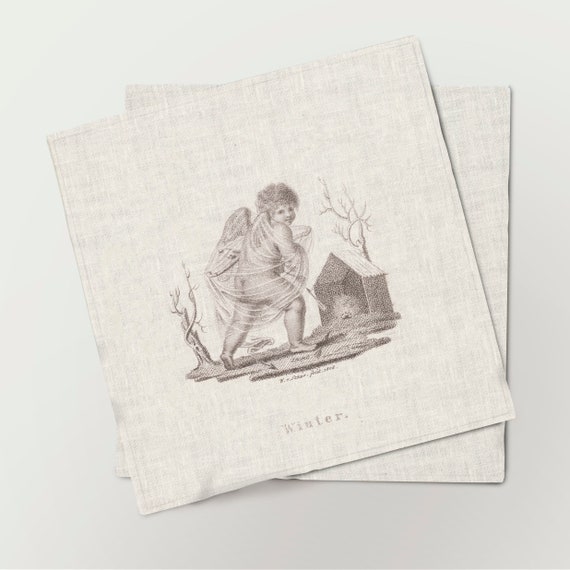 Napkins set, Putto with shawl, Willem van Senus, 1808, linen napkins, 100% linen, vintage napkins set