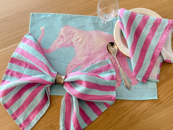 Napkins set, Candy Wave Stripes, 100% linen, napkins cloth, fabric napkins