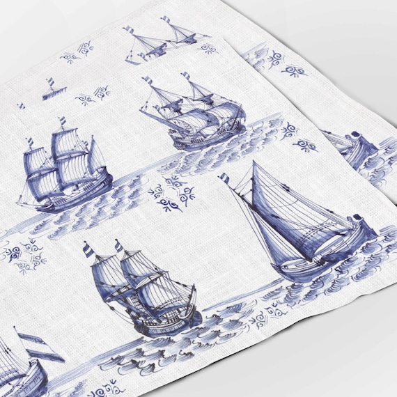 Placemats set (4 or 6), Marine placemats, Ships placemats, linen placemats, Boats placemats, 100% linen, fabric placemats