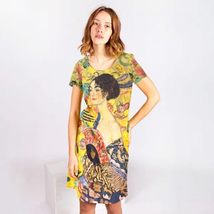 Gustav Klimt, linen women dress, Lady with Fan, linen dress, 100% linen
