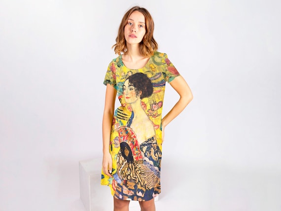 Gustav Klimt, linen women dress, Lady with Fan, linen dress, 100% linen