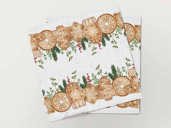 Napkins set "Christmas Cookies", linen napkins, Holiday decor, Christmas napkins, Christmas decor, 100% linen, Yule napkins, Winter napkins