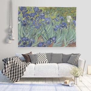 Vincent van Gogh, Irises 1889, wall tapestry, custom wall decor, farmhouse decor, wall art print, Van Gogh print, 100% linen