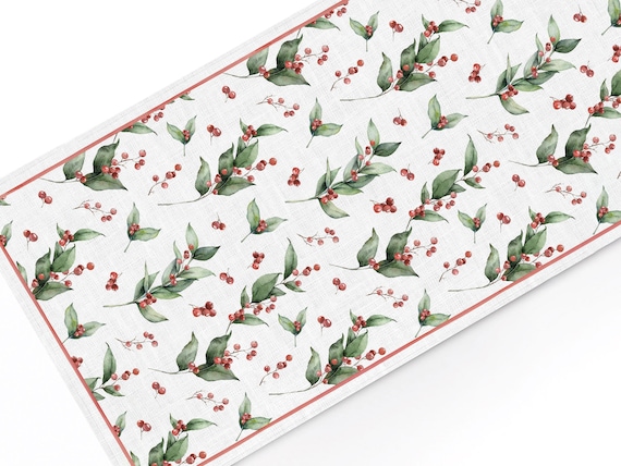 Table runner, Berry Sonata, Holiday linens, Winter berries, Christmas decor, 100% linen, Christmas table top