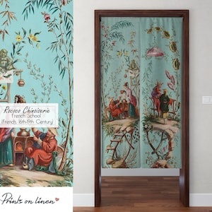 Cortina Noren de linho estilo rococó chinoiserie, painel de porta estilo francês