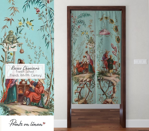 Noren curtain, Rococo Chinoiserie, French curtains, linen curtains, door curtain, 100% linen, panel curtain