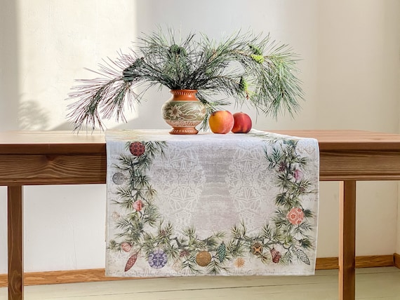 Table runner, Lithuanian Christmas, 100% linen, Christmas decorations, linen tablerunner, Christmas tree, Christmas gift, Vintage Christmas