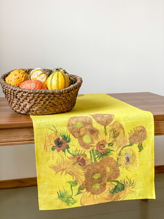 Vincent Van Gogh, Sunflowers, Table runner, 100% linen, Van Gogh, home decor, linen table runner, art print, Van Gogh gift, linen is love