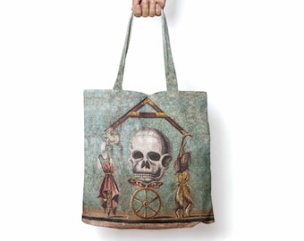 Bolso de mano Memento Mori, mosaico de Pompeya, bolso de lino