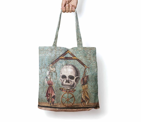 Tote bag, Memento Mori, Mosaic from Pompeii, linen bag