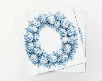 Easter Linen Napkins, Toile de Jouy Eggs, Handmade in Lithuania