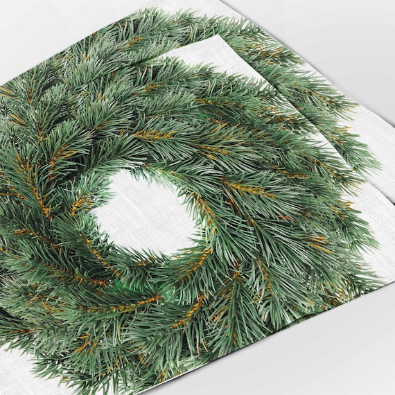 Placemats set (4 or 6), Christmas placemats, Linen placemats, Christmas table decor, Fir print, Housewarming gift, Fabric placemats