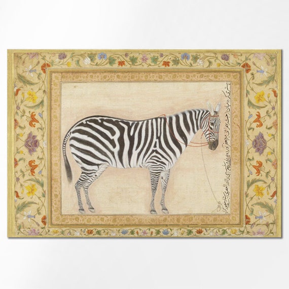 Placemats set, 1621 Zebra, Ustad Mansur, Linen placemats, 100% linen, fabric placemats, Vintage art print, hand made placemats