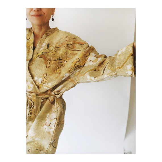 Vincent van Gogh, kimono robe, kimono cardigan, bathrobe, Almond blossom, 100% linen, bridesmaid gift, Linen robe, linen, Linen bathrobe