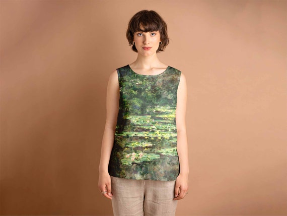 Claude Monet, linen top, Water Lilies 1904, linen shirt, 100% linen