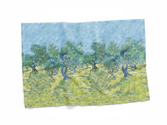Linen towel,  Van Gogh, Olive Grove, 100% linen, Van Gogh textile, hostess gift, farmhouse decor, kitchen towel