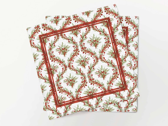 Napkins set, Winter Berry Garland, Festive Berries, Holiday linens, Winter berries, Christmas decor, 100% linen