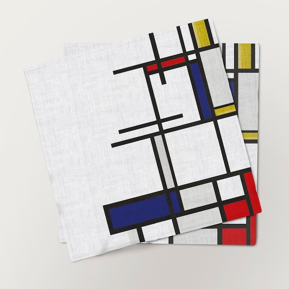Linen napkins, Piet Mondrian, napkins set of 6, 100% linen, napkins pattern, hand made napkins by Linenislove