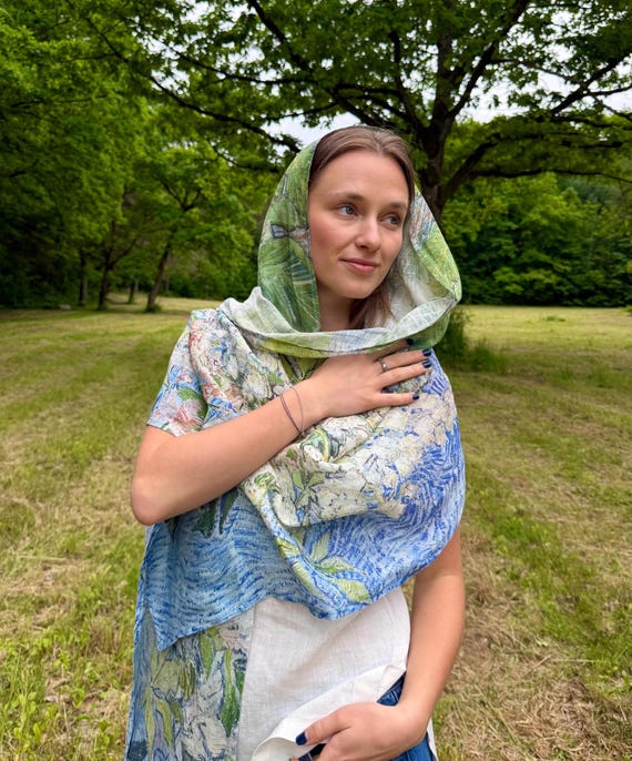 Van Gogh Linen Scarf, Blossoming Chestnut Branches Print