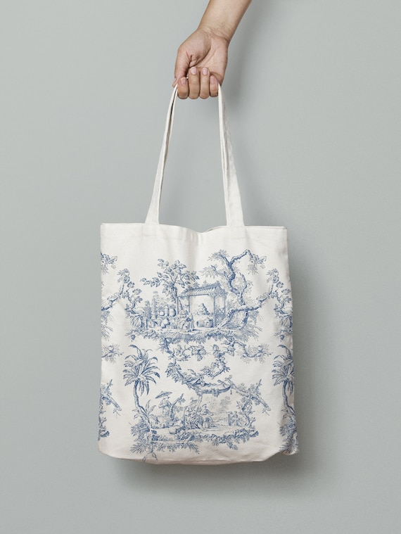 Tote bag, Toile de Jouy, linen bag, art print, artist bag, 100% linen bag
