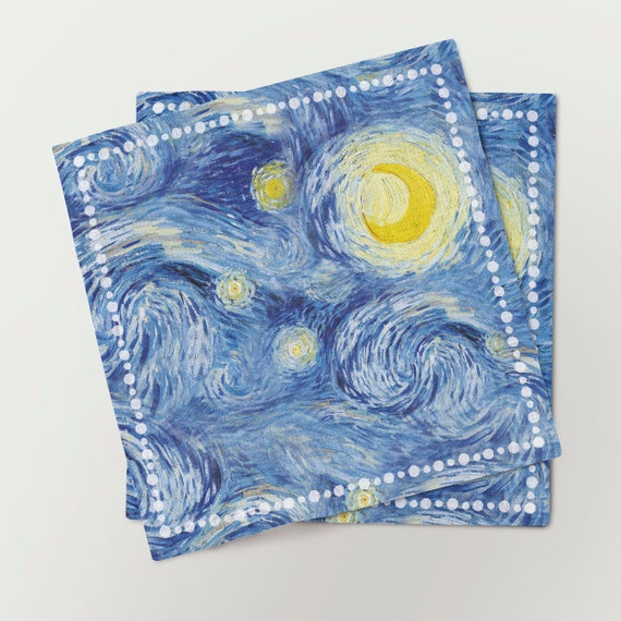 Napkins set, Van Gogh, Housewarming gift, Hand made napkins, unique napkins, cloth napkins, napkins pattern, blue napkins, gift idea for her