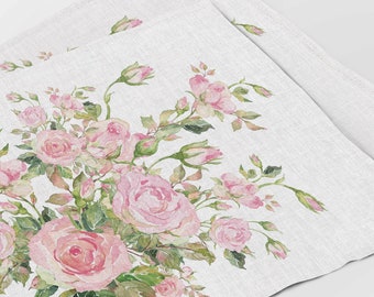 Linen Placemats Set, Eternal Bloom Roses, Wedding Table Decor
