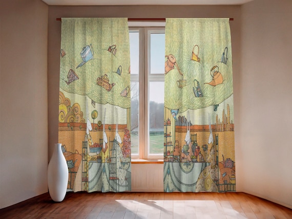 Curtains set, Van Gogh, Van Gogh room, linen curtains, 100% linen, rod pocket, Custom curtains, window curtains
