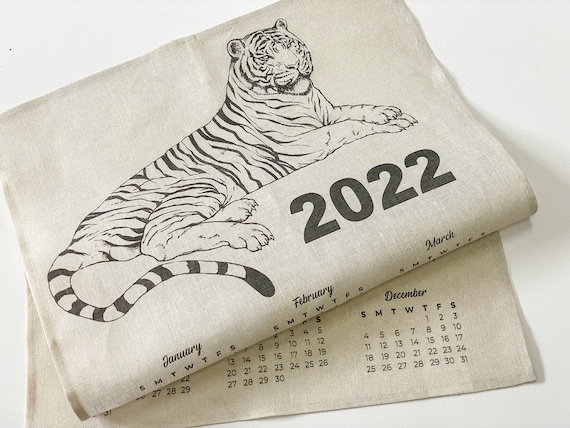 New Year Kitchen Towel, 2022 Year of the Tiger, linen towel, 100% linen, New Year kitchen towel, New Year dish towel, Hostess Gift