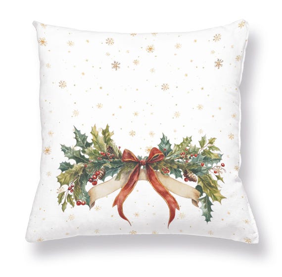 Cushion cover, Velvet Ribbon, Christmas decoration, linen pillow