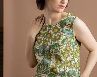 作家様 ハンドメイド ナチュラルなウィリアムモリスふんわり袖切替リネントップス 7505-5008-