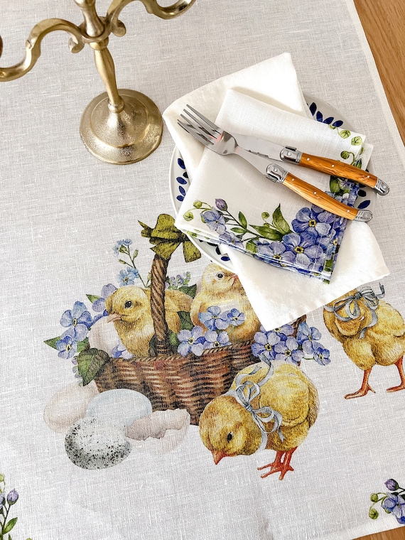 Linen napkins, Easter Basket, Easter napkins, purple linen napkins, floral napkins, fabric napkins, 100% linen