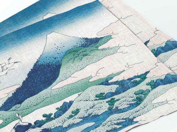 Placemats set, Katsushika Hokusai, Umezawa Manor in Sagami Province, fabric placemats, 100% linen