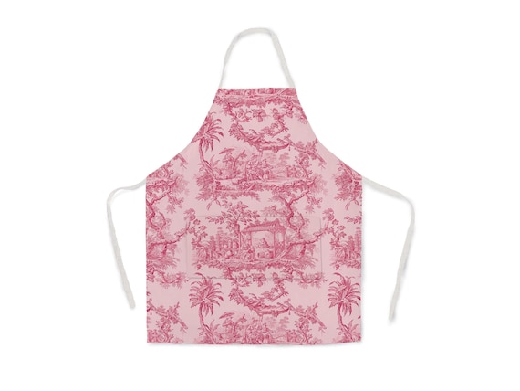 Linen apron, Toile de Jouy, apron with pocket, Cross back apron, 100% linen, women apron, linen apron wholesale, Pink Edition