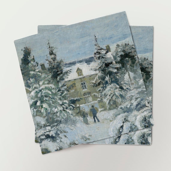 Napkins set, Piette's House at Montfoucault, Camille Pissarro, linen napkins, Holiday decor, Christmas napkins, Christmas gift, 100% linen