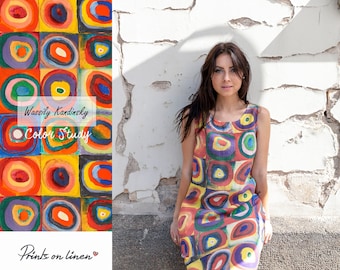 Kandinsky, Color study, Linen Dress, summer linen sundress, washed dress, knee Length, soft linen dress with pockets, sleeveless dress