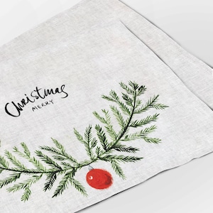 Linen Christmas Placemats Set, Holiday Table Decor
