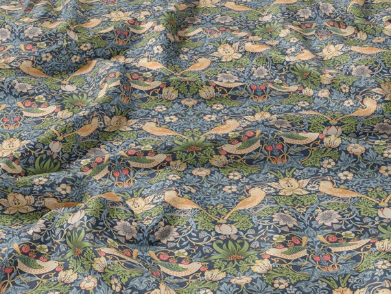 Linen fabric, William Morris, Strawberry Thief, Fabric by yard, Fabric by meters, 100% linen, Fabric wholesale, Crafting fabric