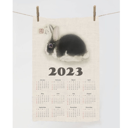 2023 Calendar Towel, Rabbit, 1890-1900, Takeuchi Seihō, Black rabbit, Tea towel, rabbit towel, black rabbit year