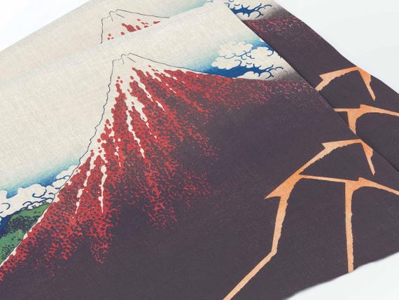 Placemats set, Sanka Hakuu by Katsushika Hokusai, fabric placemats, 100% linen