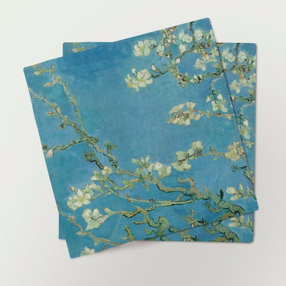 Linen napkins set, Almond Blossom, Vincent van Gogh, linen fabric napkins set of 6, 100% linen, hand made in Lithuania