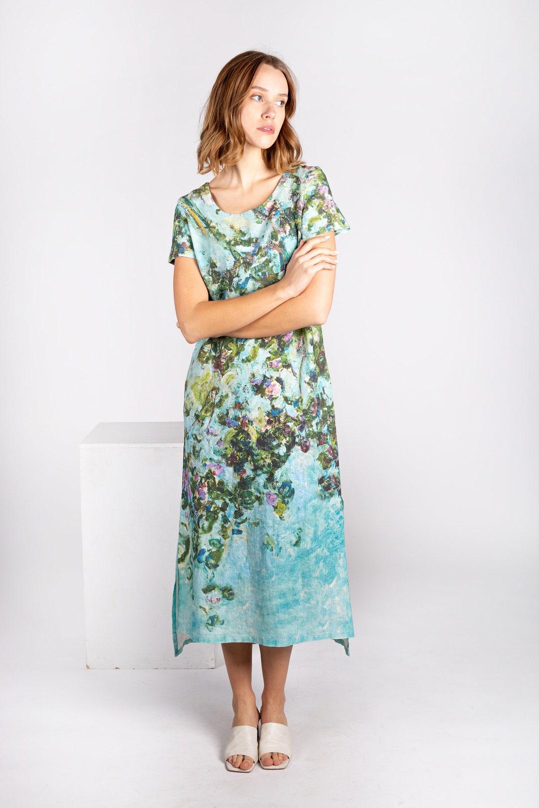Mary N Max Linen Blouse Dress Rose