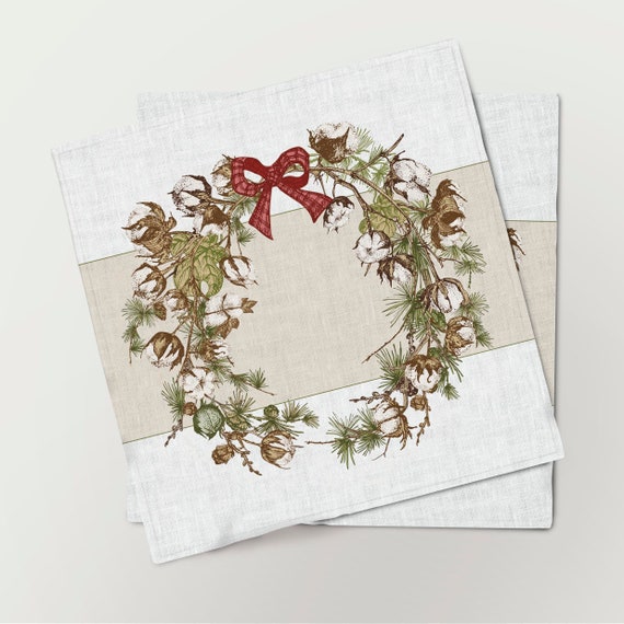 Linen napkins, Botanical Garland with Christmas Plants Branches, Christmas napkins, 100% linen, Vintage Christmas napkins