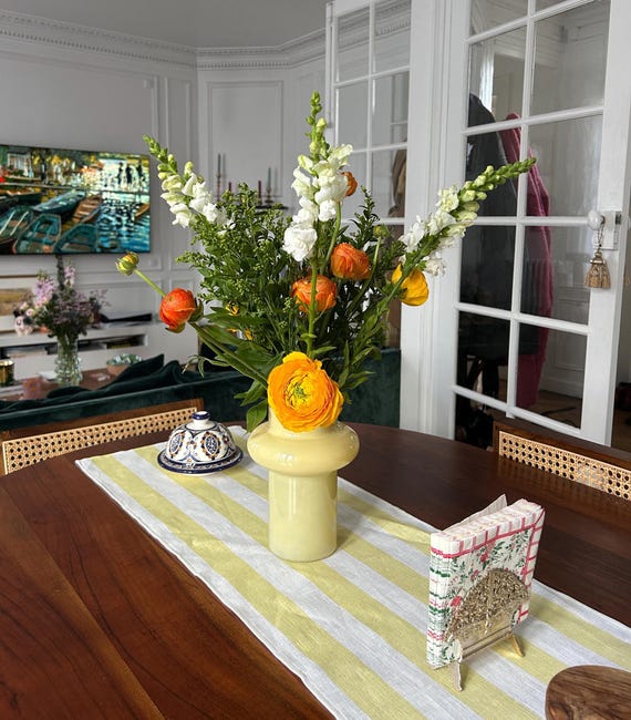 Table runner, Yellow Stripes, Table top 100% linen, Easter decor linens