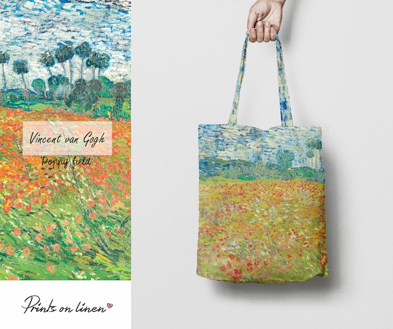 Tote bag, Vincent Van Gogh, Poppy Field, linen tote bag, linen bag, art print, teacher bag, custom tote