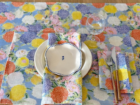 Table runner, Aster and Dahlia, 100% linen