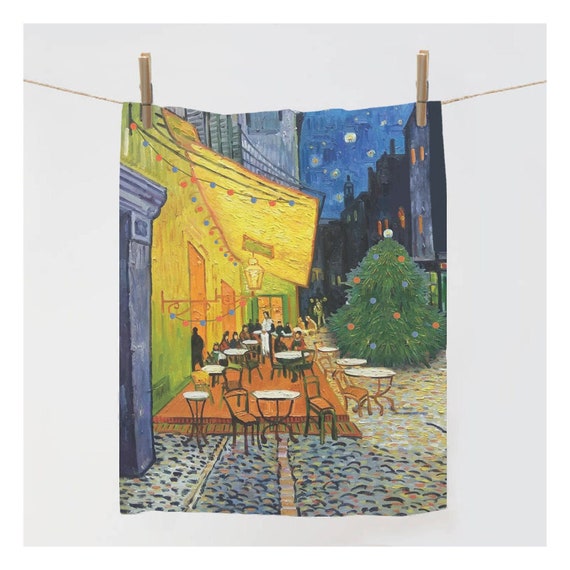 Café Terrace at Night, Christmas edition, Vincent van Gogh, Christmas tree, Christmas towel, Van Gogh Christmas gift, 100% linen