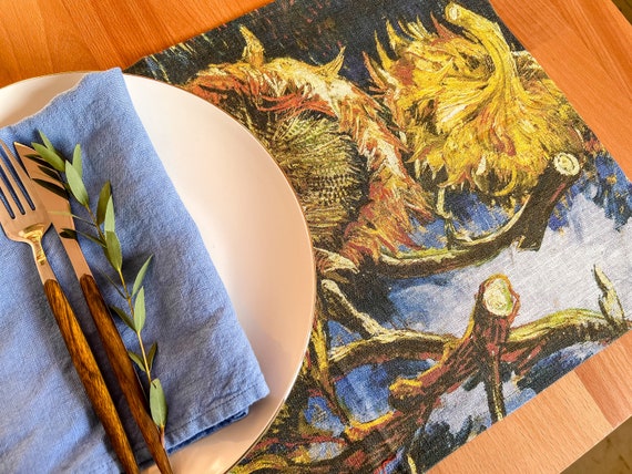 Placemats sets, Van Gogh, Sunflowers, linen placemats, 100% linen, Vincent van Gogh, fabric placemats