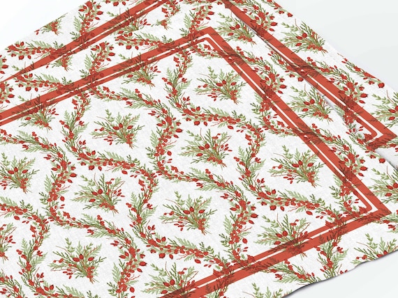 Placemats set, Winter Berry Garland, Festive Berries, Holiday linens, Winter berries, Christmas decor, 100% linen